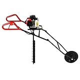 HIKUUER 63CC Benzin Erdlochbohrer Pfahlbohrer Bodenbohrer 2 Takt Erdbohrer mit Faltbar Schubkarre 2,2KW Doppelte Helix für schnellen Bohren in Boden, Schmutz, EIS, feinen Sand