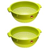 Westmark Seiher – Zwei große Seiher mit 2 Griffmulden und 4 Aufsatzrasten zum Waschen und Abtropfen – Apfelgrün, Kunststoff, ø 24 cm