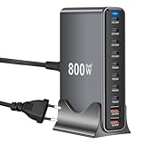 800W USB Ladegerät Mehrfach - 10 Ports Schnellladegerät mit 8 USB C + 2 USB A, Power Ladestation für mehrere geräte kompatibel mit MacBook, iPad, iPhone 16/15/14 Serie, Galaxy S22/ S20, Dell, HP