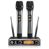 TONOR Wireless Funkmikrofon UHF Professionelles dynamisches drahtloses Dual Mikrofon, Handmikrofonsystem, Heim-KTV-Set für Karaoke, Party, DJ, Kirche, Hochzeit, Meeting, Unterricht, 60 Meter