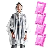 Regenponcho Festival Wasserdicht - Regencape Festival Einweg - Regenponcho Damen & Mann - Transparent mit Kapuze - Notfall Poncho Reise, Wandern, Camping – Einweg Poncho 4er-Pack - Pink Mist Edition