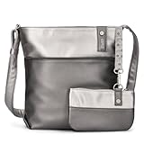 Zwei Damen Umhängetasche JANA J10 Crossbody Bag 5 Liter Handtasche im Canvas-Stil im Bicolor-Design + passender Kosmetikbeutel/Geldbeutel gratis (cosmos)