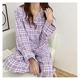 JHSDHYD Damen Schlafanzug Frühling und Herbst Plaid Langarm Niedlich Bequem Lässig Einfach Weich Mode Elastisch Home Damen Pyjamas(Purple,XXL)
