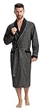 LEVERIE edler und hochwertiger Morgenmantel für Herren mit elegantem Muster (XXL, Schwarz mit Muster)