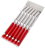KUHN RIKON 32206 Fondue Zubehör Käsefonduegabeln,Schweizer Kreuz 6 Stk, 26,5 x 1,5 x 1,5 cm, Silber, Rot, Weiß