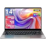 NOTODD 2025 Laptop 14 Zoll Win 11 Pro 6GB RAM 256GB SSD Unterstützung 1TB (TF 1TB) Notebook Celeron N4020 (bis2.8GHz) 5000mAh 1920x1080p WiFi Deutscher Tastaturschutz und kabellose Maus-Grey