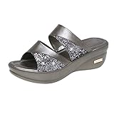 Orthopädische Sandalen für Damen, Keilabsatz, Sandalen, Komfort, Damen, Sandalen und Pantoletten für Damen, rutschfest, offener Zehenbereich, Bohemian, leicht, atmungsaktiv, Sommerschuhe, Silberfarben