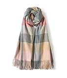 Villand Damen Wollschal - Winter Warm Karierte Schals für Damen, Große Weiche Dicke Tücher Und Wraps Mit Geschenkbox (Rosa kariert)