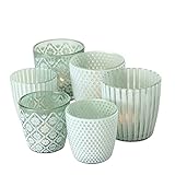 BOLTZE 6X Windlicht Patty Grün Höhe 7-9cm Teelichthalter Kerze Skandinavisch