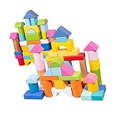 ERINGOGO 100 Stück Holzbausteine Geometrische Lernspielzeuge für Umweltfreundliches Konstruktionsspielzeug für Kleinkinder und Vorschulkinder Fördert Kreativität und Handfertigkeit