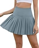AegisChic Damen-Tennisrock mit Shorts, plissiert, hohe Taille, athletische Skorts, Golfröcke mit Tasche, Bauchkontrolle, Hell, blau, X-Groß