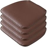 Ngbbby 4 Stück Ledersitzkissen, 16 x 17 rutschfeste weiche Esszimmerstuhlkissen, wasserdichtes, schmutzabweisendes Stuhlsitzkissen für Küchen-, Esszimmer- und Bürostühle, braun, Polster für Stühle