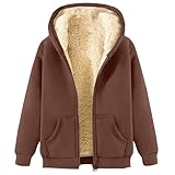 Kapuzenpullover aus Lamm-Fleece, Rundhalsausschnitt, Winter, Jugendliche, dick, warm, einfarbig, Übergröße, Mantel, Rundhalsausschnitt, Sweatshirts für Damen, braun, XL