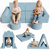 MAMIZO Spielsofa Cord, Kindersofa-Bausteine, 15-Teiliges Modulare Kinderspielcouch, Spielsofa für Kinder, Kindercouch Aufklappen Oeko-TEX, kreatives Spielen für Kuschelecke im Kinderzimmer (Blau)