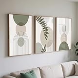 PWAAHDC Moderne Bilder Wohnzimmer Poster Set 40x60 Hochformat - Boho Abstrakte Grüne Pflanzen Leinwand Bilder 3er Set - Wandbilder für Schlafzimmer Ohne Rahmen