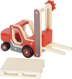 small foot Gabelstapler mit Palette aus Holz, mit beweglicher Gabel und Seilwinde, Spielfahrzeug für Kinder ab 2 Jahren, 12636