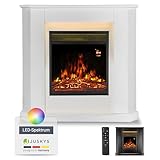 Juskys Elektrokamin 1000/2000 W mit Heizung, Kaminfeuer, Flammeneffekt, Fernbedienung, LED Beleuchtung & Timer - Elektrischer Kamin Eckkamin weiß