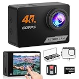 Camlance 4K 60FPS Touchscreen Action Cam mit 64GB Speicherkarte, HD 48MP 40M wasserdichte Unterwasserkamera 8X Zoom, WiFi EIS Helmkamera Fernbedienung Actionkameras, 2 * 1350 Akkus- Zubehör Kits