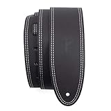 Perri's Leathers Ltd. - Gitarrengurt mit Doppelnaht - Verstellbare Länge - E-Gitarre, Akustikgitarre und Bass - Leder - Schwarz (BDS-175)
