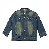 Rolanko Jeansjacke für Mädchen, Basic Trucker Jacke aus Denim Outwear Button Down Jeans Hemden, Dunkel Blau, Größe: 140/8-9 Jahre