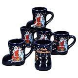 MamboCat 6er Set Glühweinstiefel dunkelblau mit Henkel I 200ml geeicht I Glühweinbecher mit Weihnachtsdekor & Schriftzug für 6 Personen I Keramik-Tasse für Tee, Eierlikör, Feuerzangenbowle