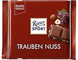 RITTER SPORT Trauben Nuss, 100 g, Vollmilchschokolade gefüllt mit handverlesenen Weintrauben und knackigen Haselnüssen, schokoladiger Genuss für jeden Tag