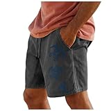 Generisch Herren Shorts aus Baumwolle mit 3D-Druck, elastische Taille, Kordelzug, Urlaubs-/Strandhose (Dark Gray, S)