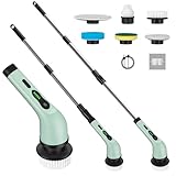 Elektrischer Spin Scrubber Kabellose Dusche Elektrische Reinigungsbürste mit 6 Bürstenköpfen 2 Geschwindigkeiten Power Scrubber mit verstellbarem Griff für Badezimmer, Küche, Boden (A)