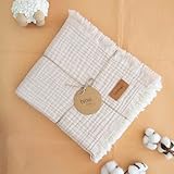 BROSS 100% Baumwolle, Unisex-Babydecke, 4-lagig, Wickeldecke für Neugeborene, 110 x 120 cm, Musselin-Decke (Beige)