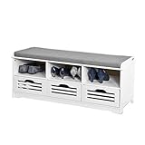 SoBuy FSR36-W Schuhtruhe Sitzkommode mit Sitzkissen Sitzbank mit 3 Körben und Ablagen weiß BHT ca.: 105x43x35cm