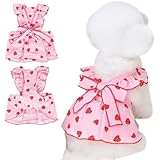 Kunyeah Mädchen-Hundekleid, Erdbeeren-Prinzessinnenkleid, Sommer, ärmellos, Welpenkleidung, Katzenschleife, Dekor-Kostüm mit Leinen-Ring, atmungsaktive Weste für kleine, mittelgroße Haustiere (Rosa,