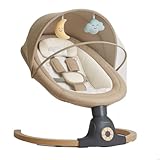 BEBE2LUXE AVA – Elektrische Babyschaukel/Babywippe, 5 Schaukelgeschwindigkeiten, Bluetooth, Musik, Timer, Fernbedienung, 5‑Punkt‑Gurt, bis 9 kg – Beige