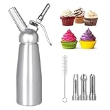 DXBNEZBC 250ml Sahnespender mit 3 Düsen Bürste, Aus 304 Edelstahl Rostfrei, für Desserts, Sahnebereiter, Schaumsiphon, Sahneflasche, Schlagsahnemaschine aus Edelstahl