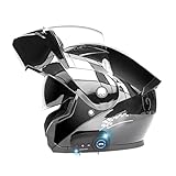 Generisch Klapphelm Bluetooth Motorradhelm, Integralhelm mit Doppelvisier, ECE Zertifiziert, Modularer Helm, Abnehmbares Futter, Eingebautes Mikrofon für Erwachsene, Männer und Frauen