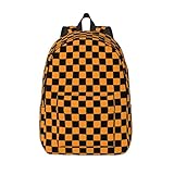 Reise-Laptop-Rucksack – schwarz-orange karierter Computer-Leinen-Rucksack mit verstellbaren Trägern, Schwarz, Medium