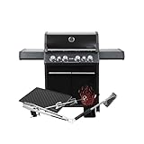 SANTOS Gasgrill S-418 Schwarz - 4 Hauptbrenner, 800 °C Grillzone - Komplettset - Drehspieß, Silikonablage, Rostheber, Grillzange, Grillbürste, Grillhandschuhe
