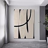 GEMMII Beige und Schwarz Abstrakter Druck auf Leinwand, Wandkunst, Leinwand Bilder XXL, Elegantes, minimalistisches Wanddekorationsposter für Wohnzimmer, 80 x 120 cm, rahmenlos