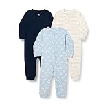 Amazon Essentials Unisex Baby Schlaf- und Spielanzug aus Baumwolle ohne Fuß mit Reißverschluss vorne, 3er-Pack, Marineblau/Streifen/Koala, 0-3 Monate