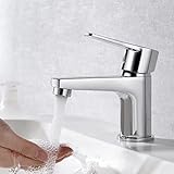 Ibergrif Wasserhahn Bad Einhebelmischer Chrom - Waschtischarmatur mit Wassersparfunktion, Anti-Fingerabdruck, Leichte Installation & Kalt/Warmanschluss, Modell M11057