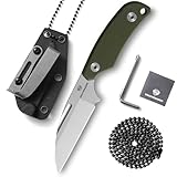 DRACHENADER Outdoor-Messer, D2 Stahl, Schafsfuß Full Tang Klinge 7,6 cm, Mini Neck Knife mit Kydex-Scheide, Kugelkette, Gürtel-Clip, silberne Klinge und grüner G10 Griff