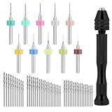 59 Stück Handbohrer Modellbau, Mini Bohrmaschine Pin Vise Handbohr mit 48 Spiralbohrer (0.5-3.0mm) und 10 Wolframcarbid Bohren, Mini Bohrer Handbohrer Zum Basteln für DIY Gießharz Bohren Modellbau