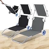 Ollewiellan 2er Strandliege mit Rollen Klappbar Liegestuhl Strand 5-Fach Verstellbarer,Sonnenliege Klappbar Leicht bis 100kg belastbar,Transportliege für Strand Pool Garten,Strandsitz Faltbar