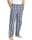 Jveyvth Herren 100% Baumwolle Pyjamahose, Gewebte kariert Schlafhose Loungewear Pyjama Hose mit Taschen