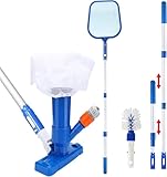 Berelin Pool Bodensauger Set, Tragbarer Jet Vacuum Head Pool Staubsauger mit Teleskopstange, Pool Reinigungsset mit Scheuerbürste und Skimmernetz für Schwimmbadreinigung Blätter Schmutz Sand Schlamm