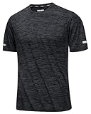 MAGCOMSEN Herren Sport T-Shirts Atmungsaktiv Funktionsshirt Schnelltrocknend Laufshirt mit Reflektorstreifen für Laufen, Training, Gym, Radfahren Schwarz 3XL