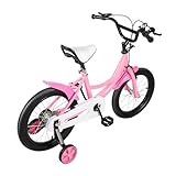 GIDRLL Kinderfahrrad 16 Zoll Höhenverstellbares Fahrrad Kinder für Jungen und Mädchen ab 4-6 Jahre mit Stützräder und Duales Bremssystem (Rosa)