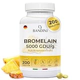 Bandini® Bromelain Forte 5000 GDU/g Magensaftresistent 200 Tabletten, Verdauungsenzym für Mikrozirkulation und Entschlackung, Gegen Bauchschwellungen, Verdauungsfördernd, Ananasextrakt, Entwässernd