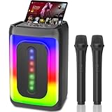 Ankuka Karaoke-Maschine mit 2 Mikrofonen, tragbarer Bluetooth-Lautsprecher mit LED-Leuchten, TF/USB, FM, AUX, TWS, für Partys und Erwachsene, Geschenk für Freunde und Familie, (schwarz)