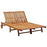 vidaXL Massivholz 2-Personen-Sonnenliege Doppelliege Gartenliege Outdoor Liege Holz Garten Relaxliege Gartenmöbel Strandliege Holzliege Akazienholz
