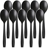 10 Stück Löffel Lang,Kaffeelöffel Suppenlöffel Eierlöffel Kunststoff Teelöffel,Wiederverwendbar Eierlöffel Besteck für Camping,Picknick,Party,Hochzeiten(Schwarz)